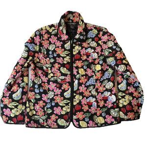 Requirements Women Jacket M Black Floral Fruit Flowers Full Zipper Long Sleeve